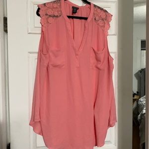 Pink blouse with lace cap sleeves. Size 4